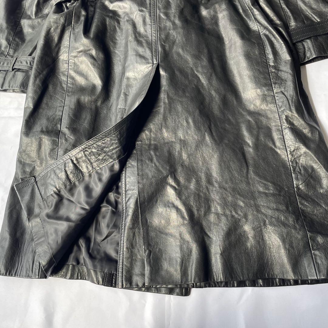 日本製 牛革 リアルレザー ヴィンテージ トレンチコート ブラック LL