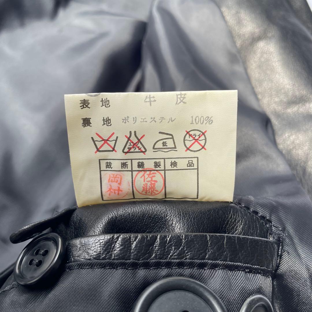 日本製 牛革 リアルレザー ヴィンテージ トレンチコート ブラック LL