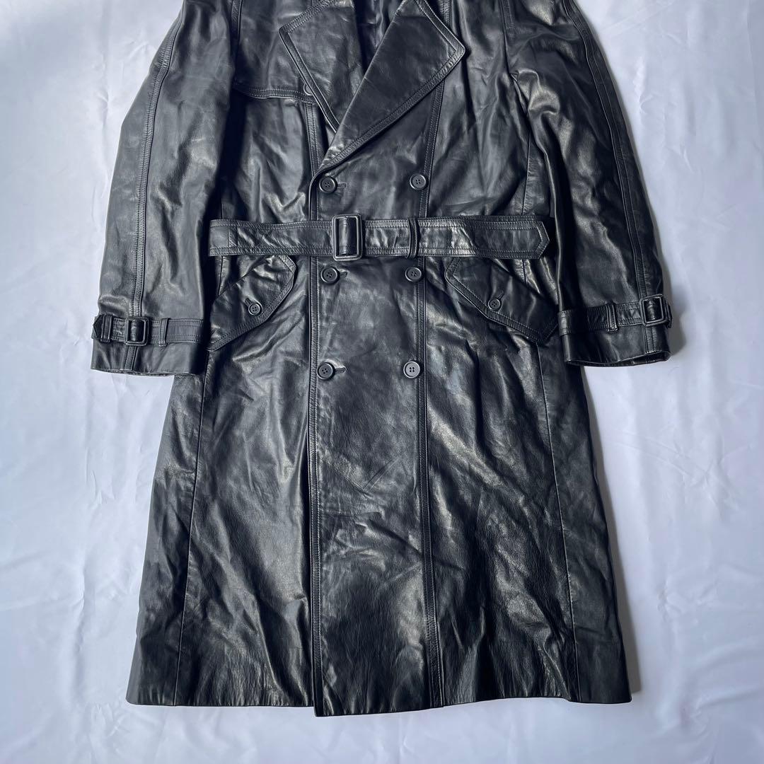 日本製 牛革 リアルレザー ヴィンテージ トレンチコート ブラック LL