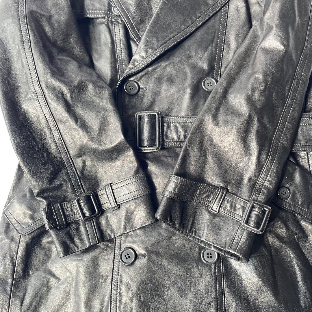 日本製 牛革 リアルレザー ヴィンテージ トレンチコート ブラック LL