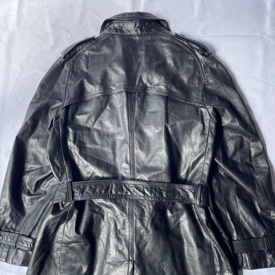 日本製 牛革 リアルレザー ヴィンテージ トレンチコート ブラック LL