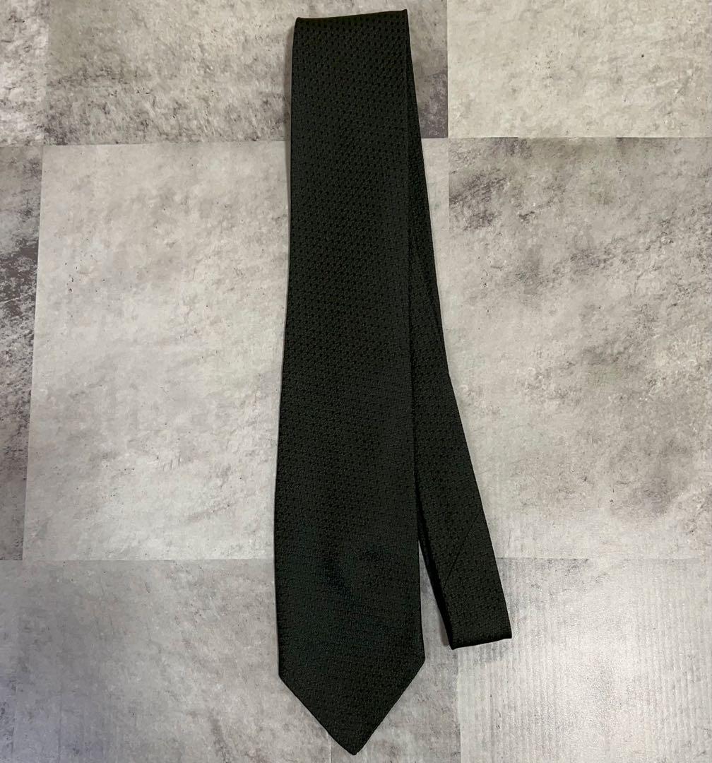 HERMES ネクタイ ハイブランド ソリッド カーキ