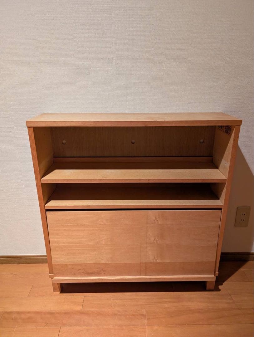 ■送料込■無印良品 木製薄型 シェルフロータイプワイド マガジンホルダー付