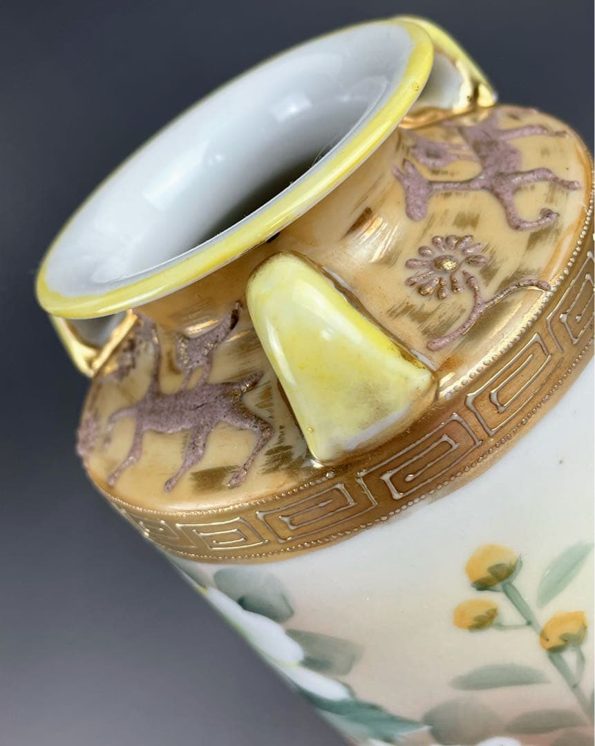 【希少】オールドノリタケ アールヌーボー 薔薇紋花瓶 モールド 金彩 ばら