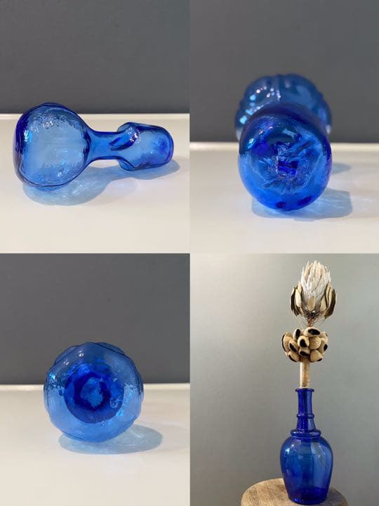 アンティーク ビンテージ 花瓶 フラワーベース ブルー 大瓶 ボトル 美品