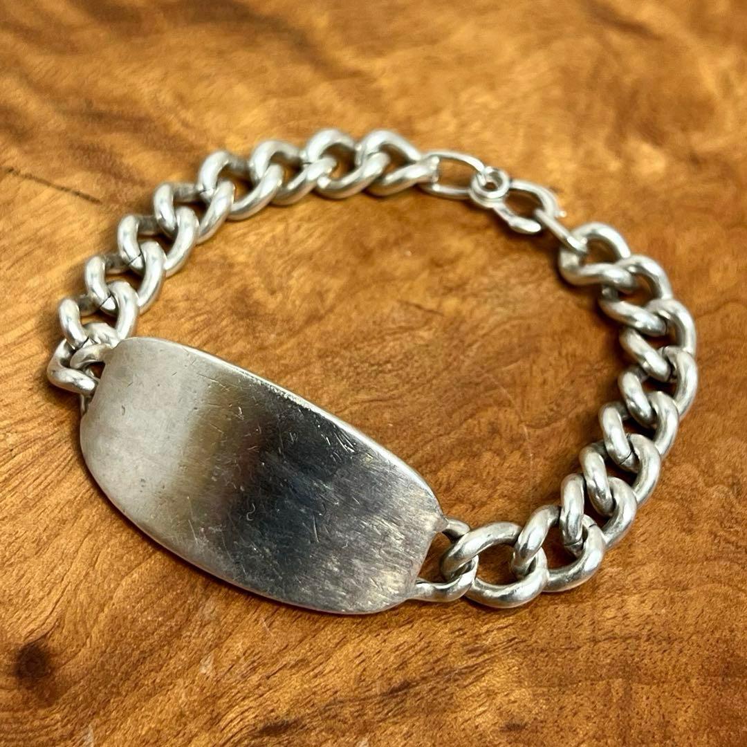 US ヴィンテージ シルバー IDヘビープレート ブレスレット STESLING