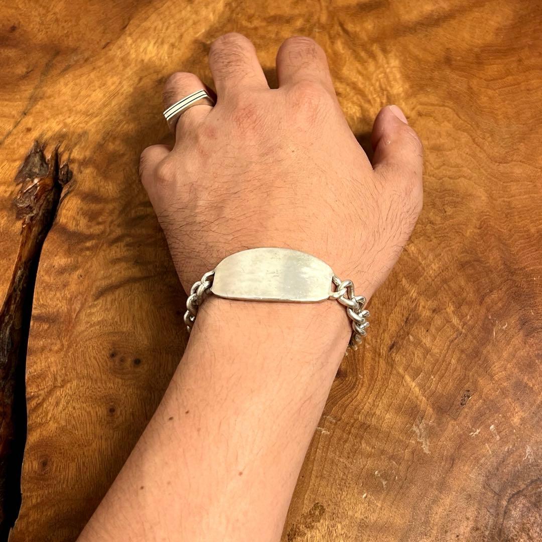 US ヴィンテージ シルバー IDヘビープレート ブレスレット STESLING
