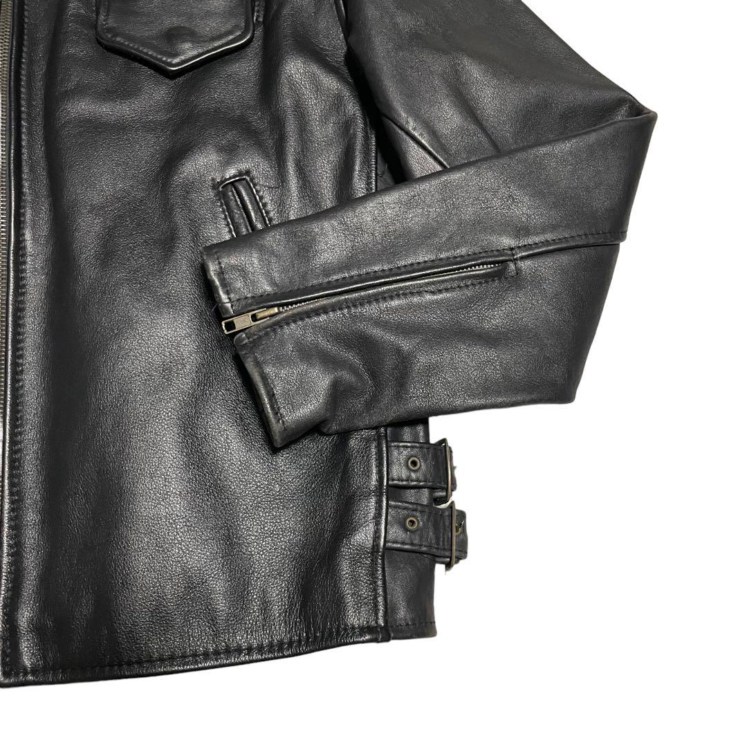 【vintage】牛革 本革 カウハイドレザーシングルライダースジャケット 黒M