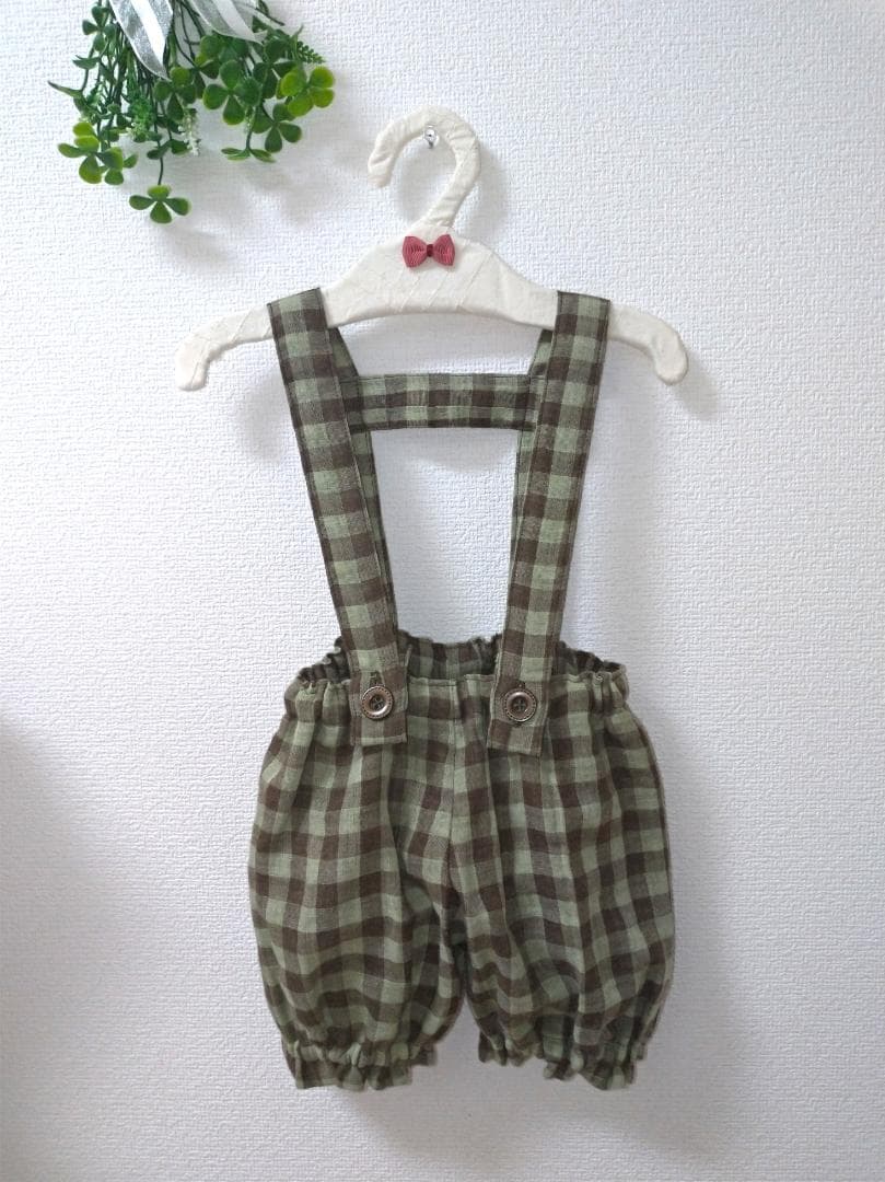 送料無料  2点セット  吊りベルトのカボチャパンツ&チェック柄スタイ