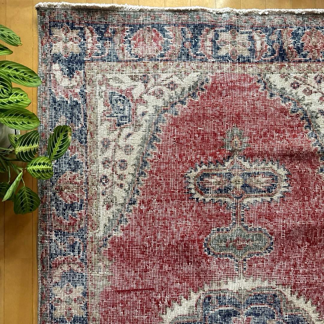 101.5×221赤と青　王道メダリオン　トルコヴィンテージラグ