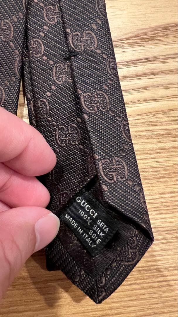 【美品】GUCCI グッチ ネクタイ GG柄 ブラウン シルク100%イタリア製