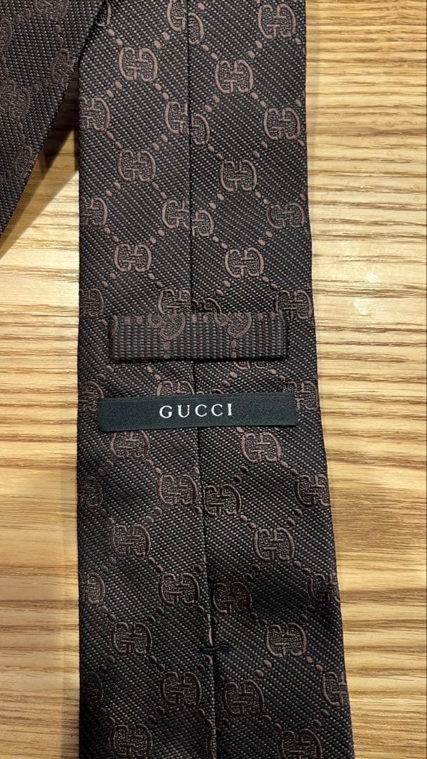 【美品】GUCCI グッチ ネクタイ GG柄 ブラウン シルク100%イタリア製