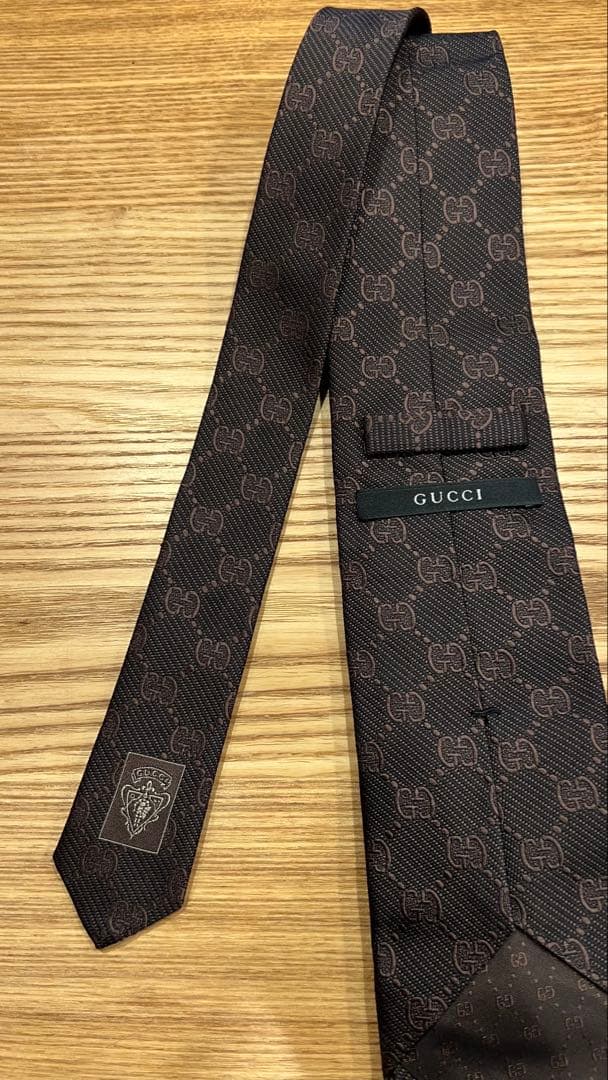【美品】GUCCI グッチ ネクタイ GG柄 ブラウン シルク100%イタリア製