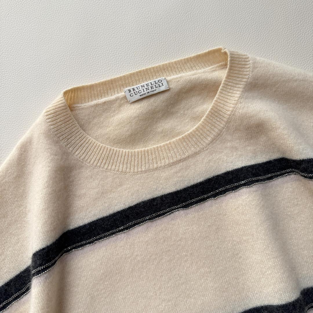最高峰✨ブルネロクチネリ モニーレ装飾 カシミア100 ボーダーセーター ニット