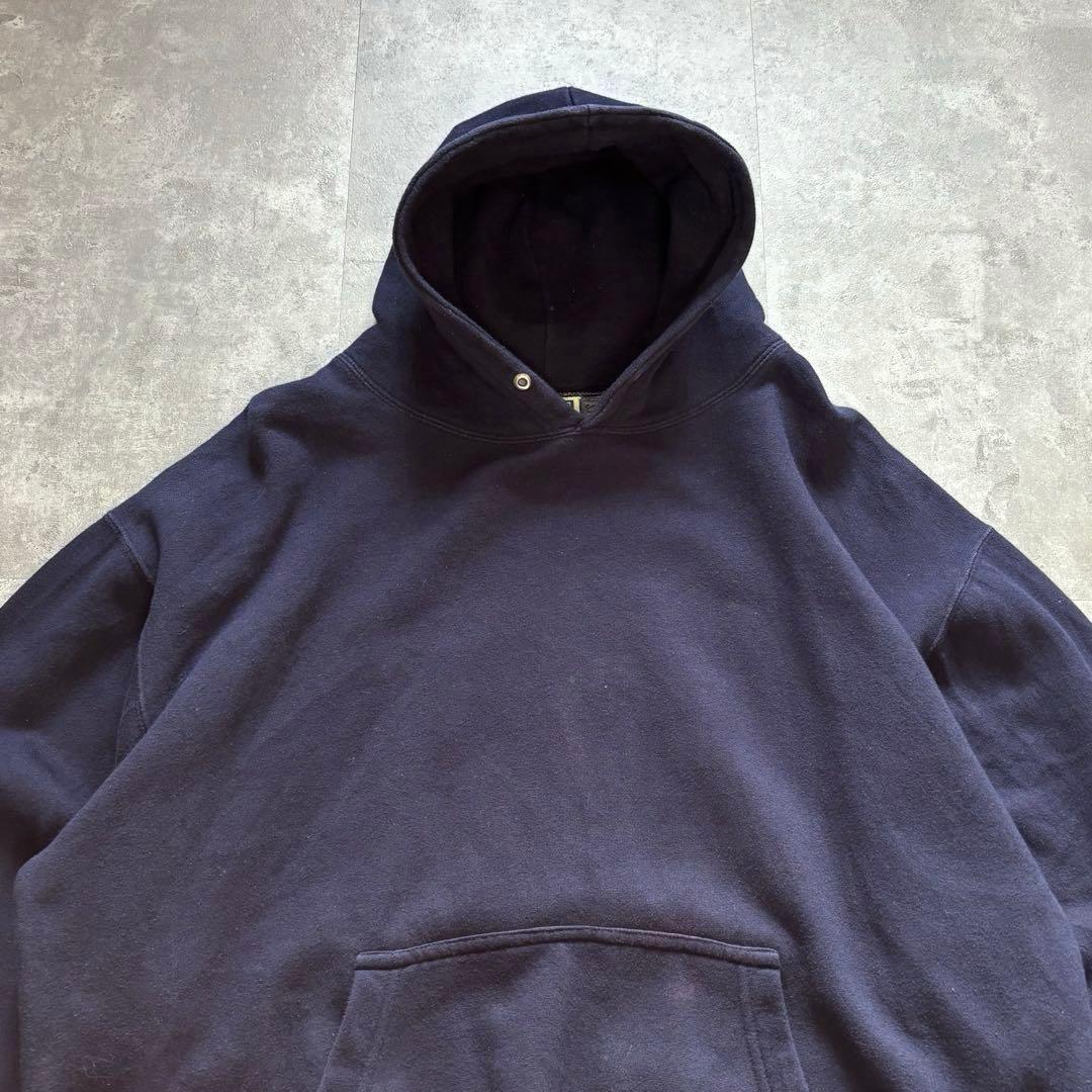 90s ヴィンテージ古着 肉厚コットンスウェットパーカー 無地フェード ネイビー