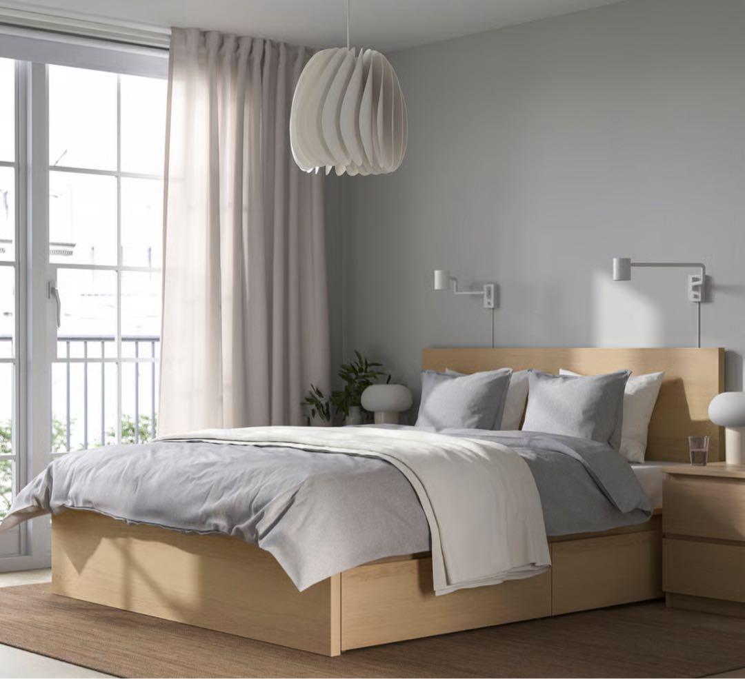 送料無料　IKEA マルム　ダブルベッドフレーム、すのこ　ダークブラウン　美品