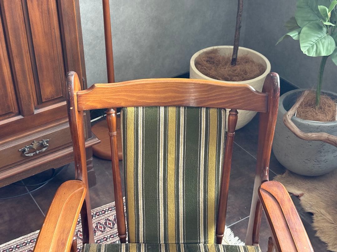 ヴィンテージ　アームチェア　1Pソファ　ストライプ　ファブリック　レトロ　IZ