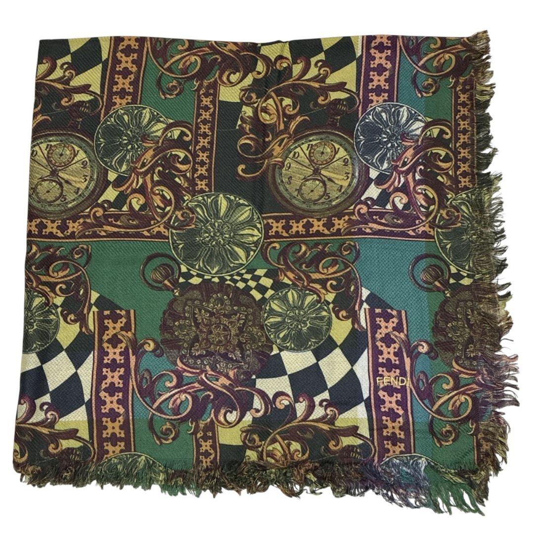 【美品】FENDI フェンディ イタリア製 刺繍ロゴ ショール 大判ストール