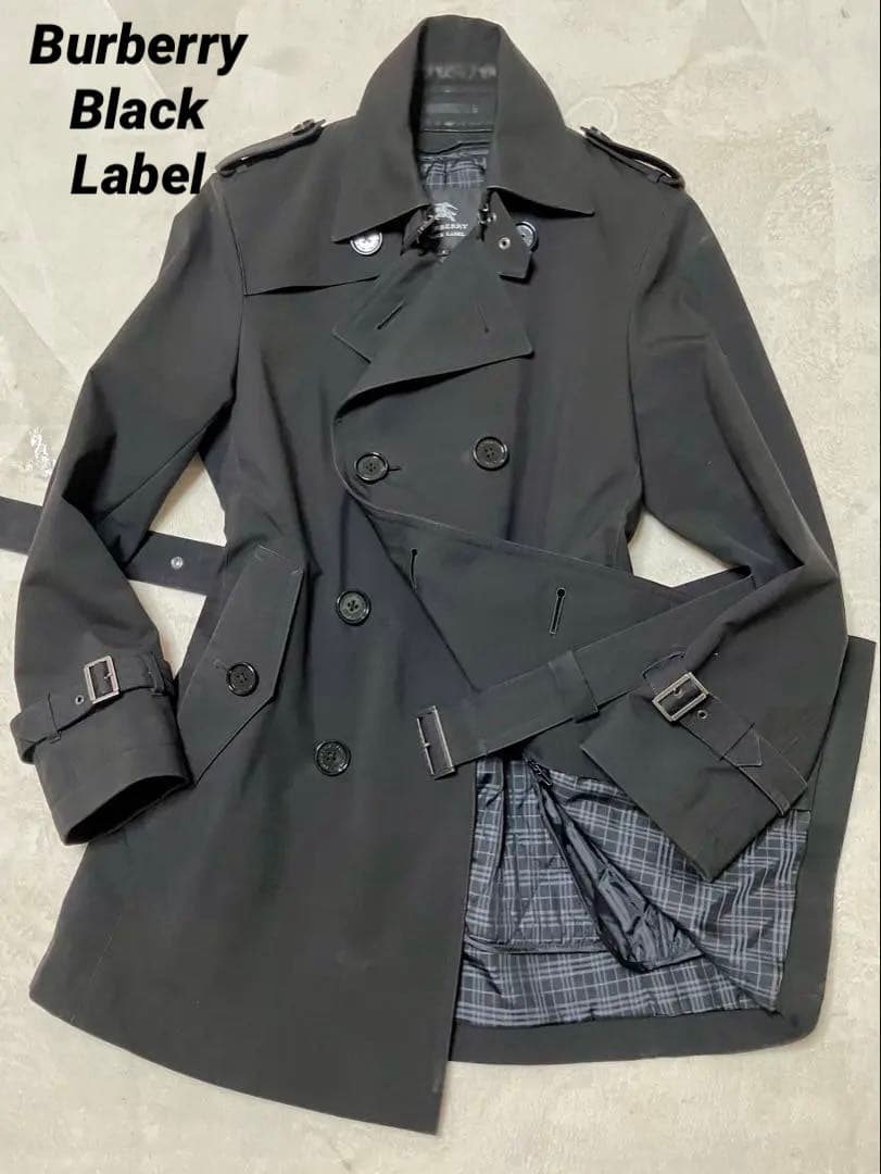 バーバリーブラックレーベル　トレンチコート　ライナー付　　ベルト　黒　S