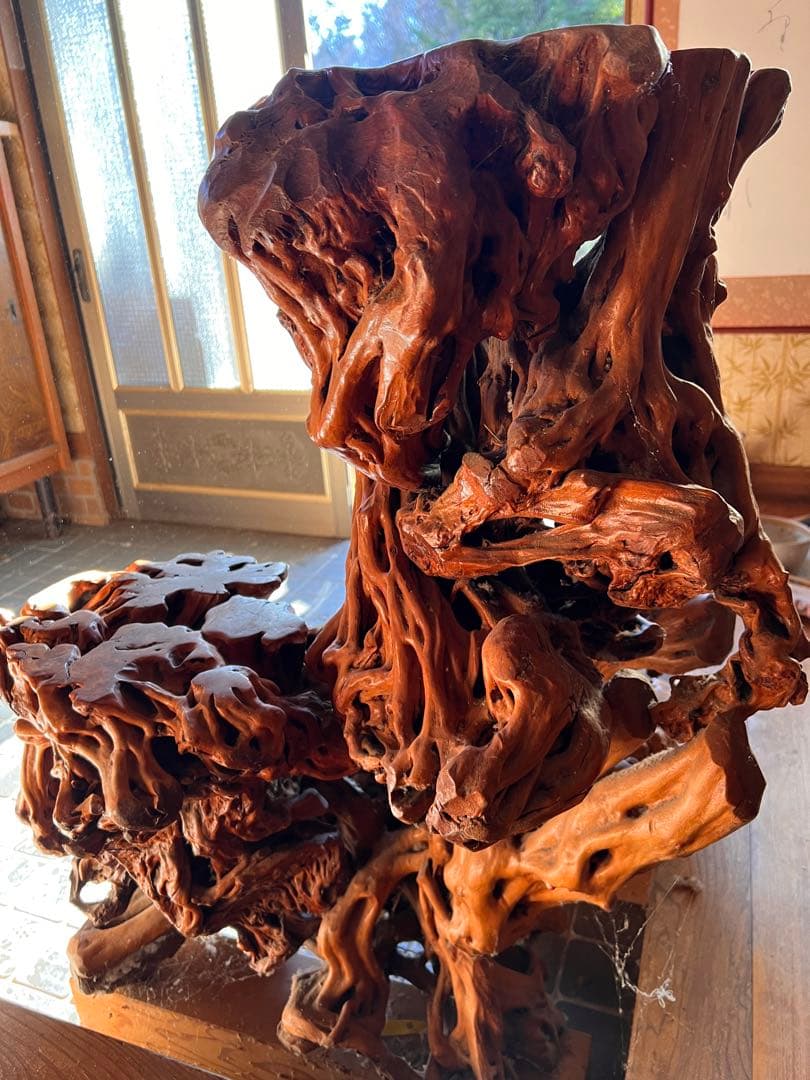 この世に二つとない奇品　変木　オブジェ　3段飾り棚　天然木