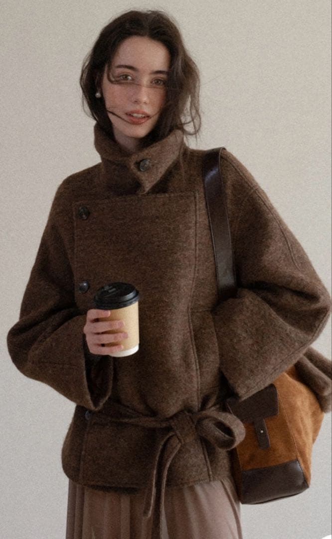 EGGKA カジュアル ウールブレンド ショートコート