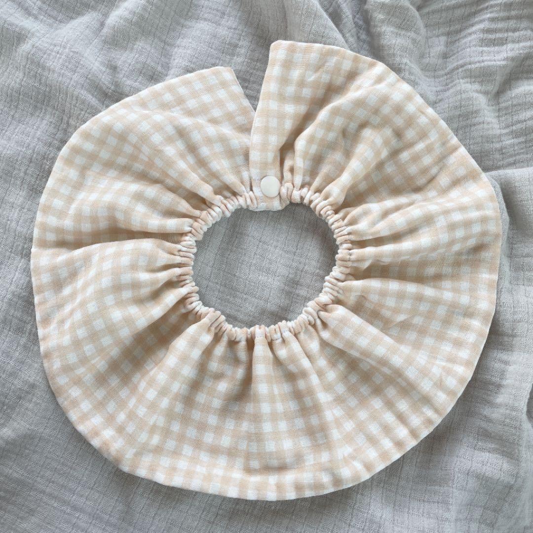 ★カフェオレギンガムチェック×三角ホワイト★ ハンドメイド　リバーシブル　スタイ