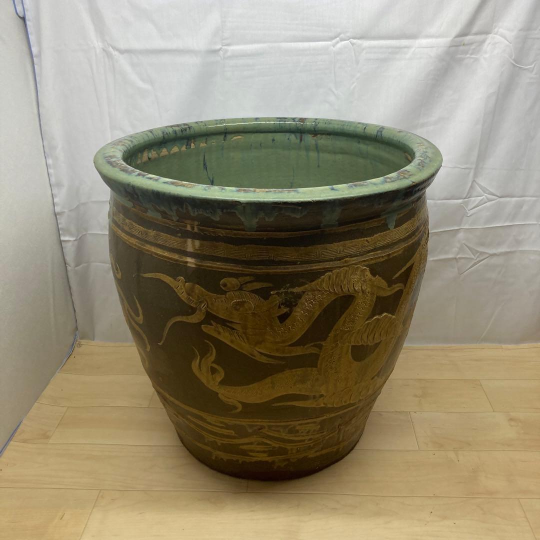 ピータン壺　メダカ鉢　金魚鉢　龍柄　大型焼き物