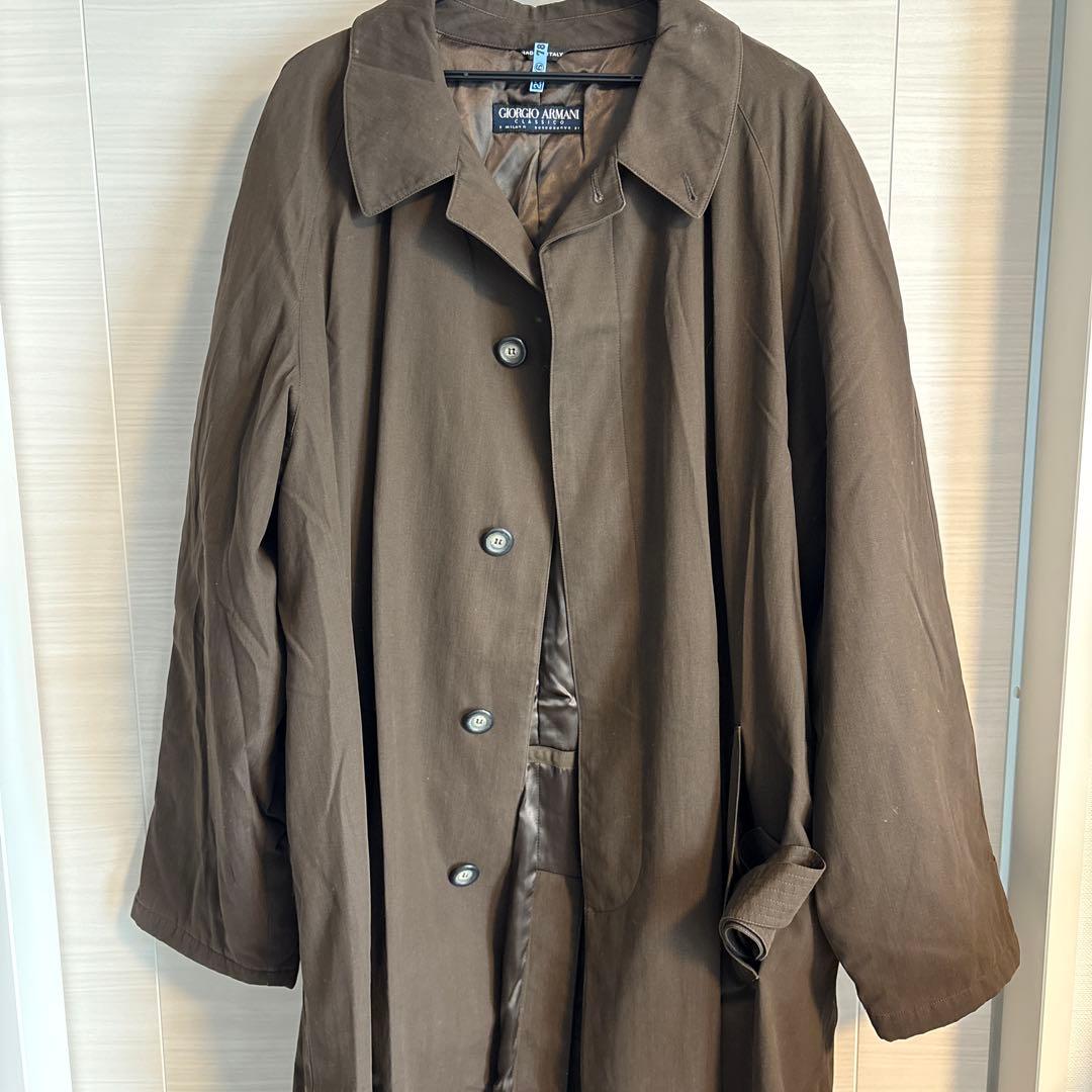 大きいサイズ、メンズジョルジオアルマーニ チョコレートブラウンベルト付コート