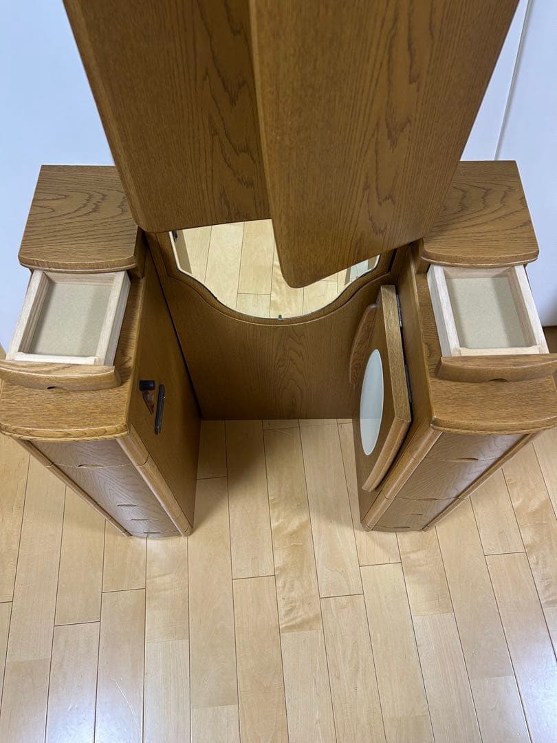 大塚家具　ナラ材　三面鏡ドレッサー　廃盤品　鏡後ろ収納有り　テルル　大容量収納