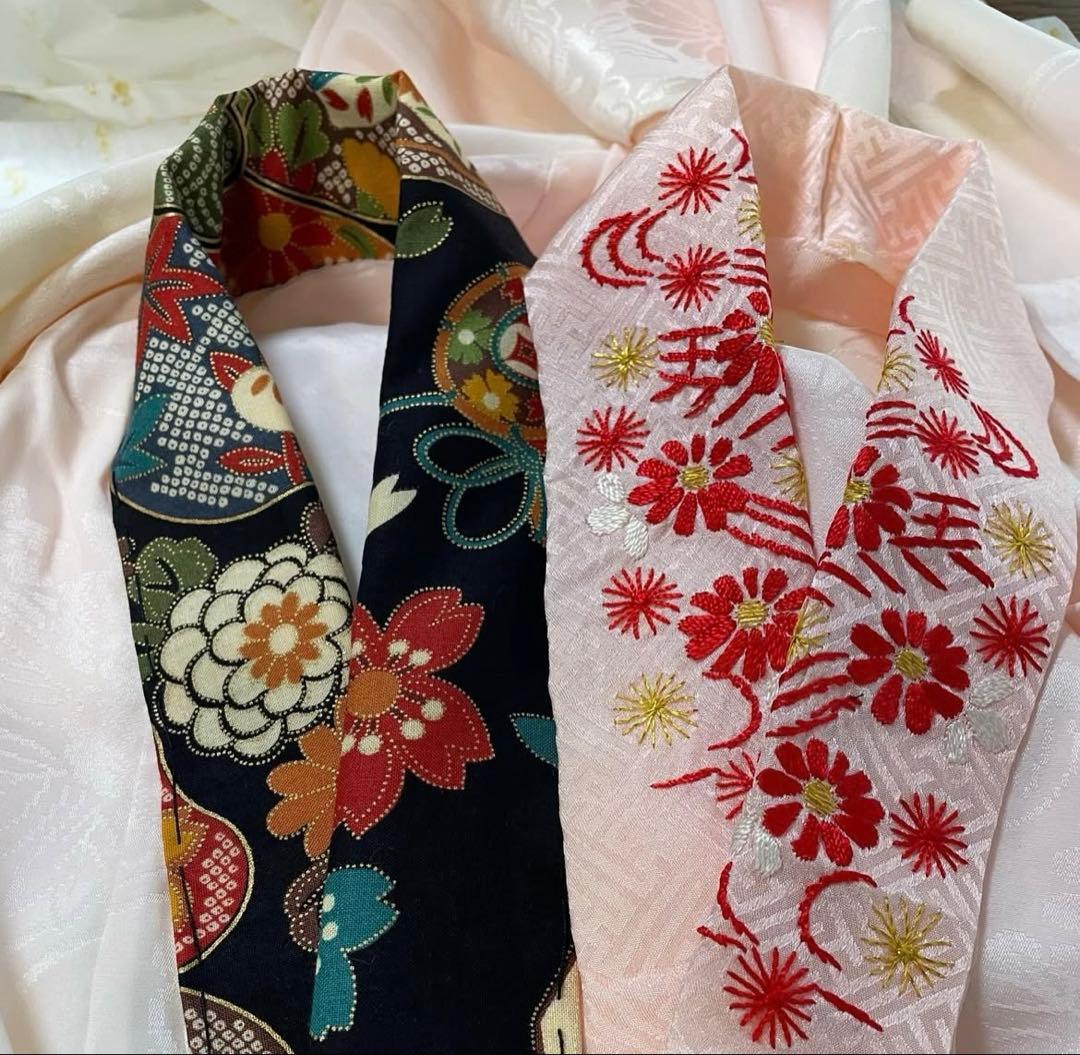 七歳の女の子のお支度　臙脂色　紅型風模様渋め　正絹振袖　七五三セット