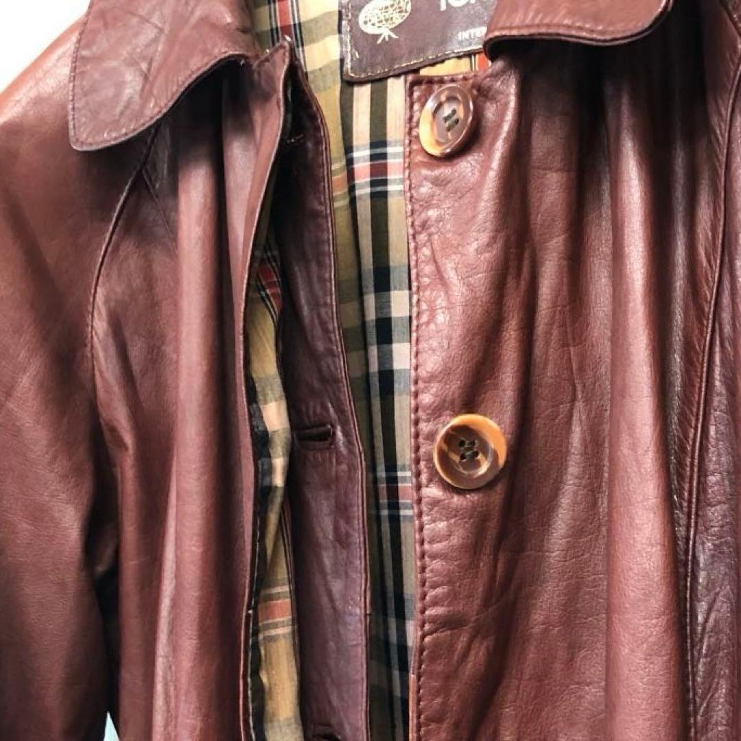 TOPSTYLE レザー ロングコート 90s 赤茶色 ブラウン　R