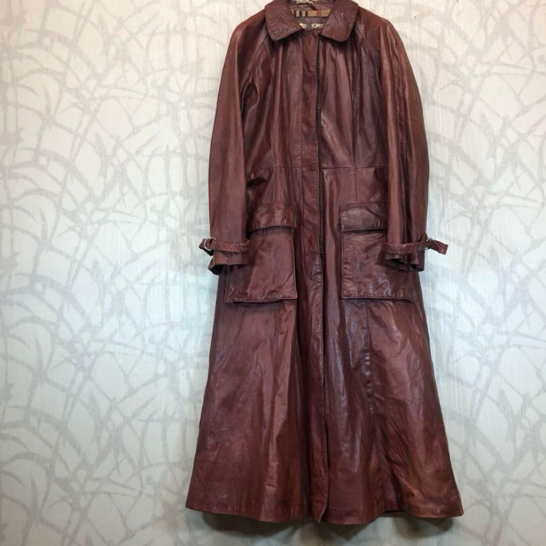 TOPSTYLE レザー ロングコート 90s 赤茶色 ブラウン　R
