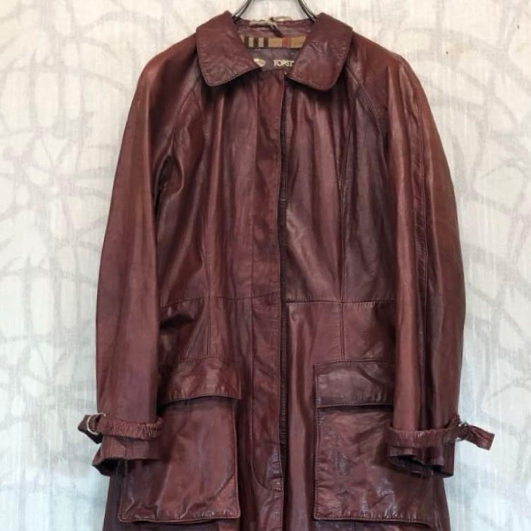 TOPSTYLE レザー ロングコート 90s 赤茶色 ブラウン　R
