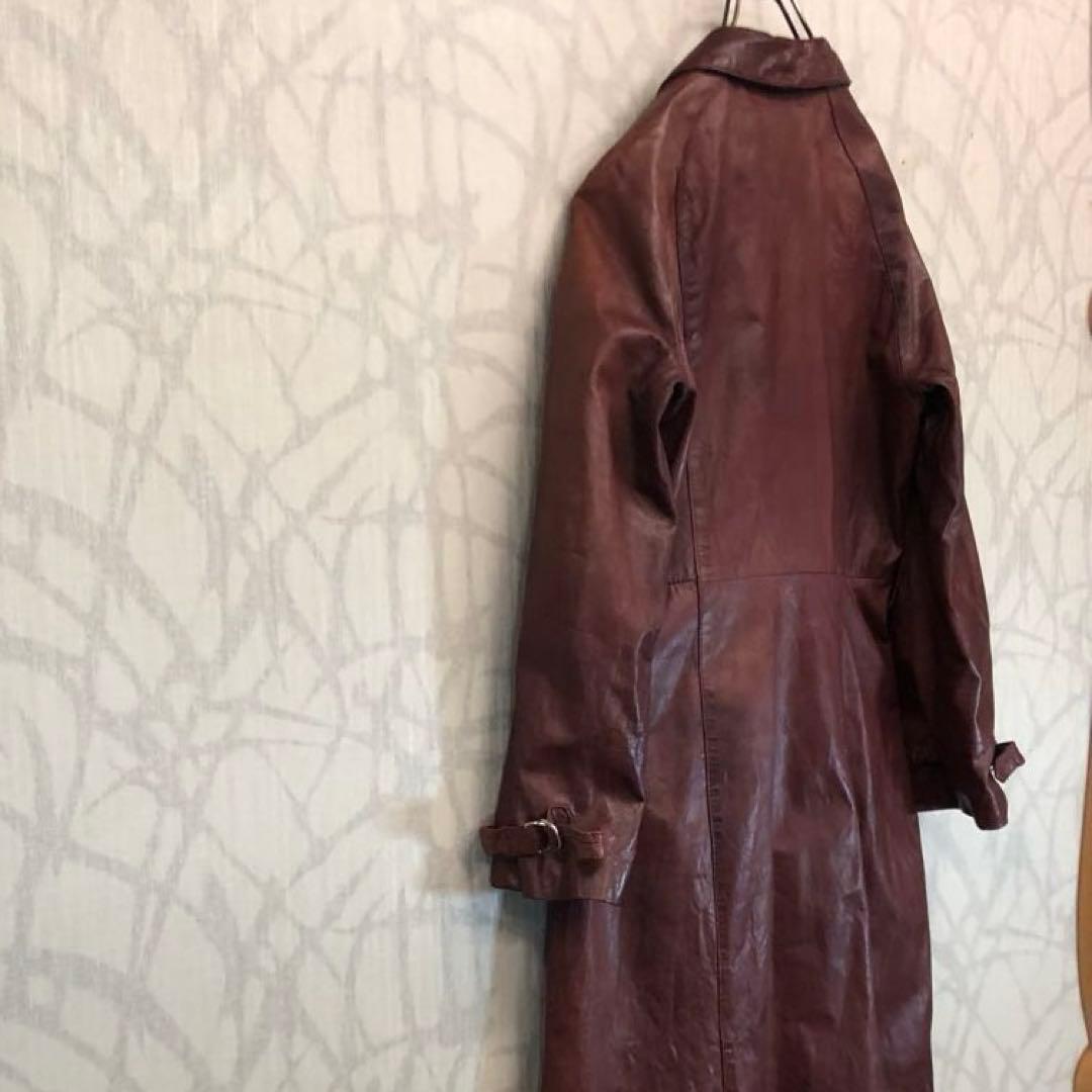 TOPSTYLE レザー ロングコート 90s 赤茶色 ブラウン　R