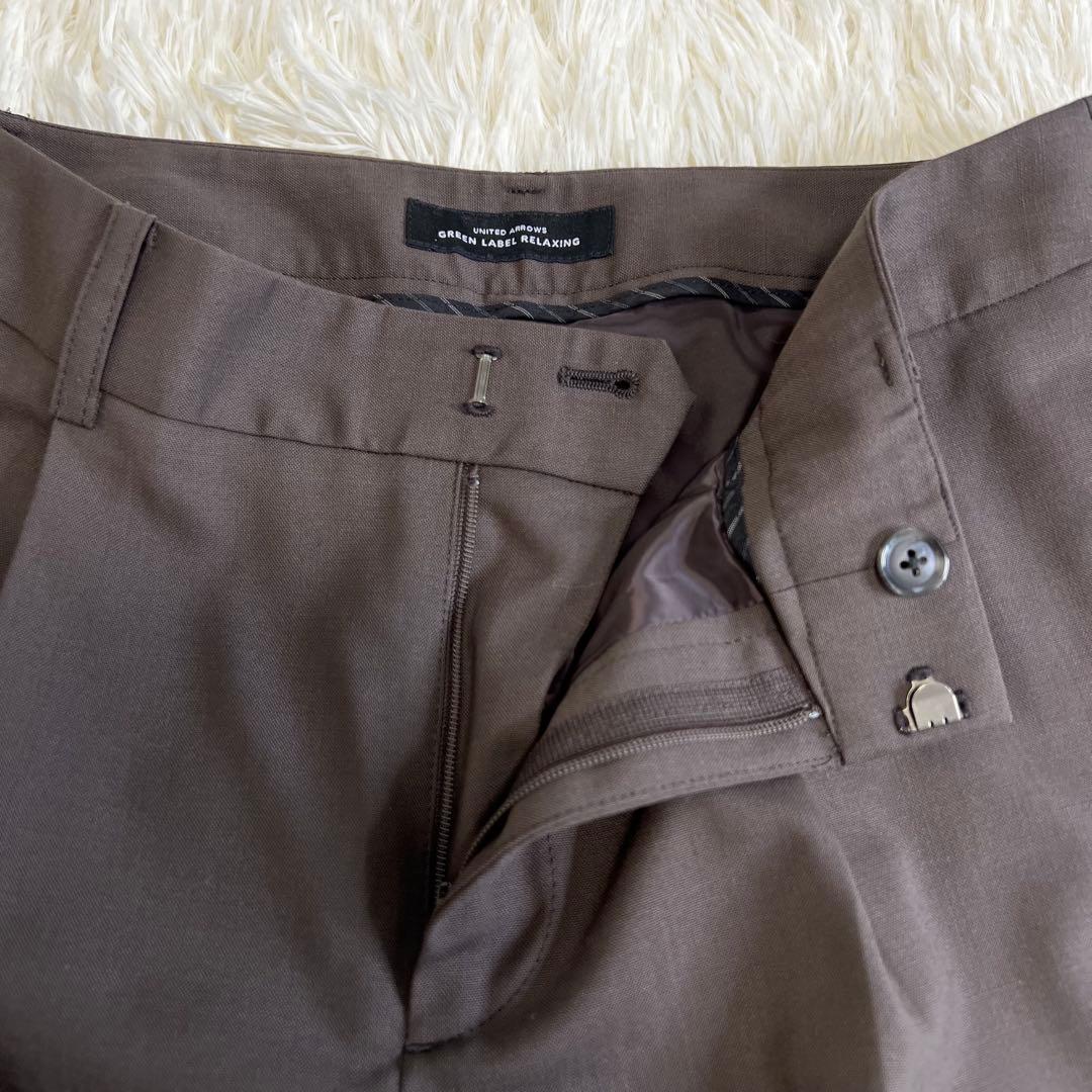 美品✨グリーンレーベルリラクシング　パンツスーツ　ノーカラー　ブラウン　40