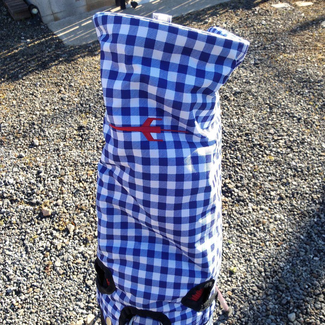 トランスコンチネンツ　キャディバッグ　スタンド式　チェック　青✕赤　中古