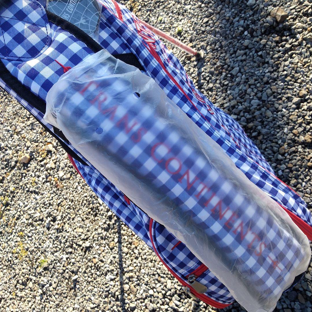 トランスコンチネンツ　キャディバッグ　スタンド式　チェック　青✕赤　中古