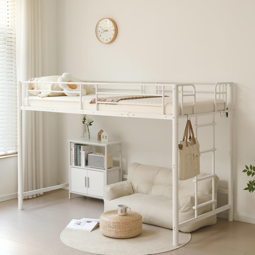 【高さ140cm】ロフトベッド パイプベッド シングル 耐荷重150 WHITE