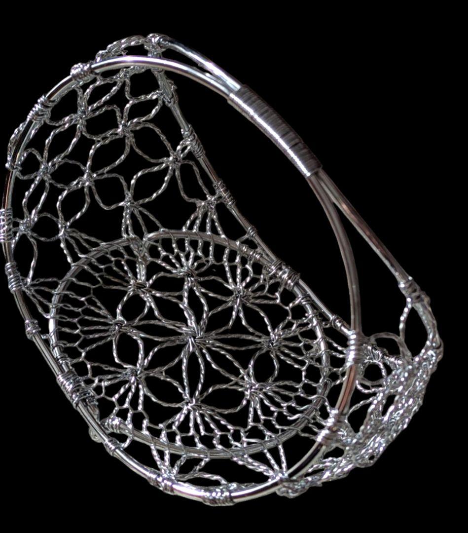 「新品未使用」平安結び籠シルバー「和食器」「天ぷら籠」「盛器」業務用調理小物4個