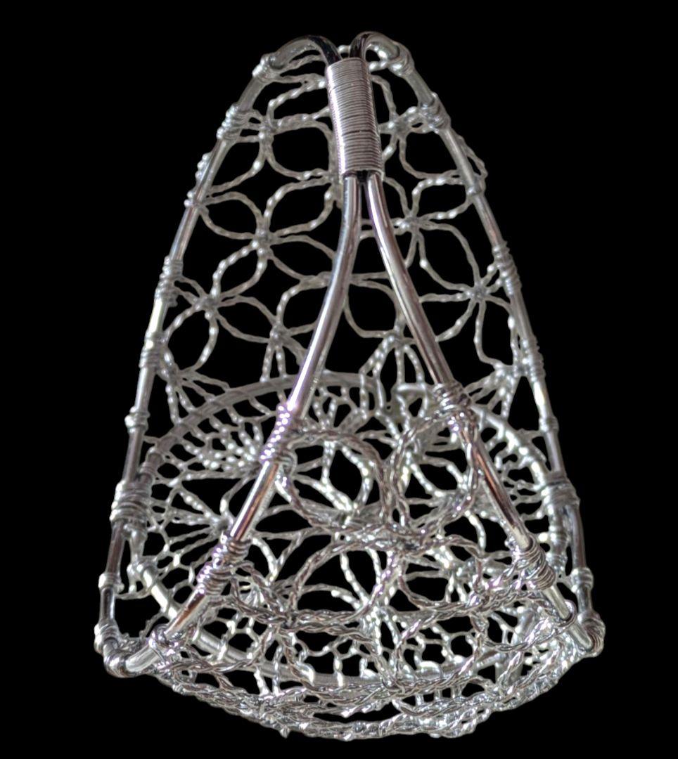 「新品未使用」平安結び籠シルバー「和食器」「天ぷら籠」「盛器」業務用調理小物4個