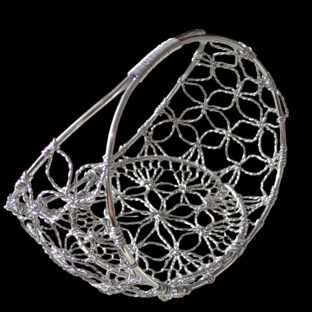 「新品未使用」平安結び籠シルバー「和食器」「天ぷら籠」「盛器」業務用調理小物4個