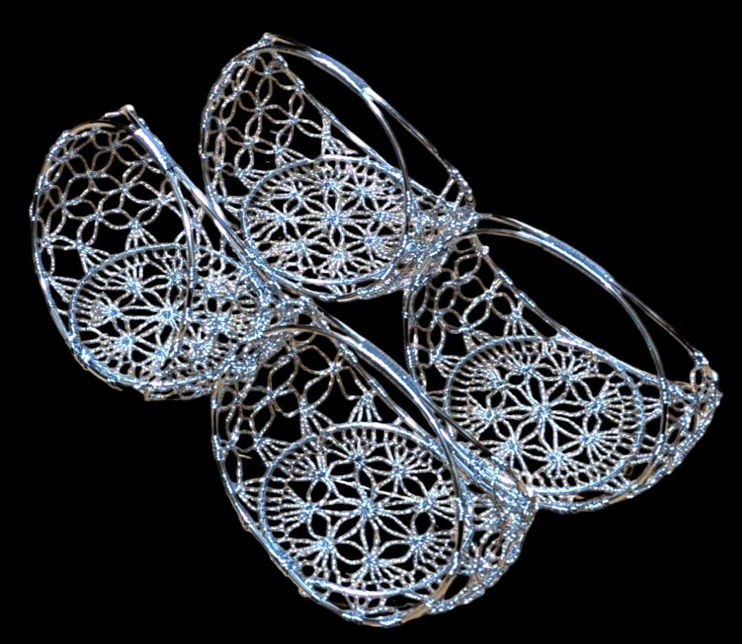 「新品未使用」平安結び籠シルバー「和食器」「天ぷら籠」「盛器」業務用調理小物4個