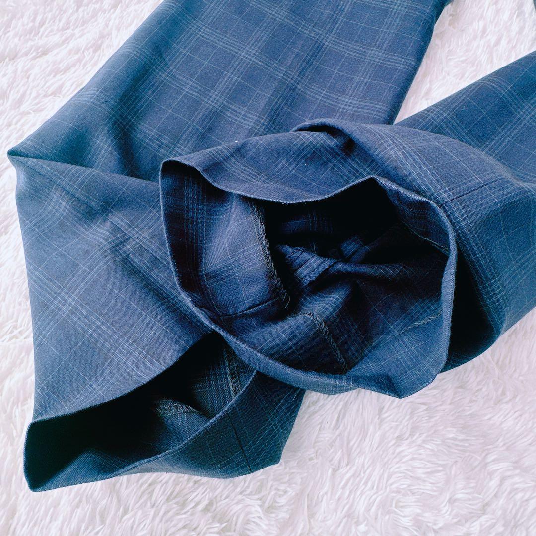 美品 オリヒカ ライム パンツ スーツ チェック ストレッチ ネイビー 紺