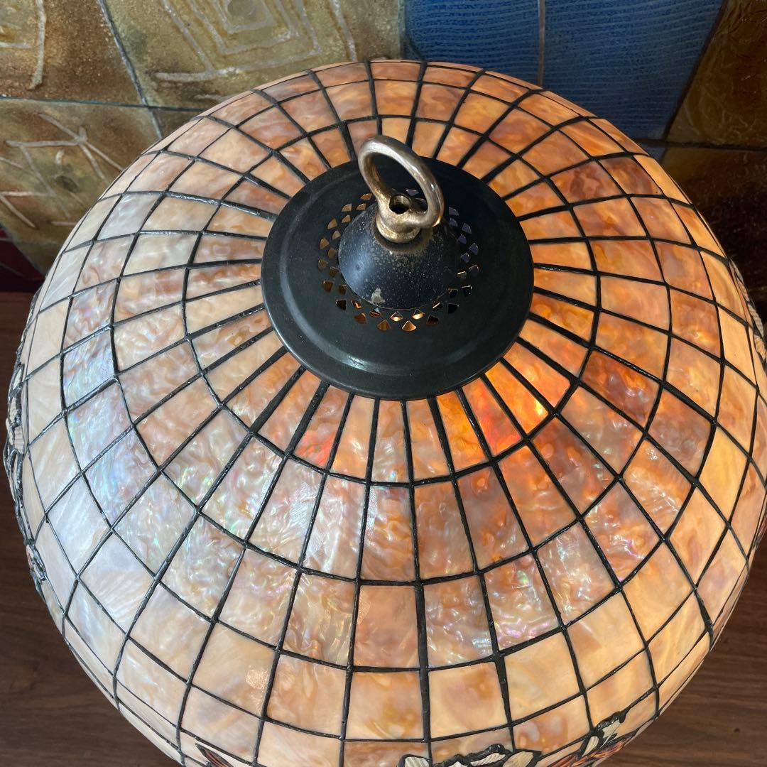 アンティーク・大型ステンドグラスのシェルランプ