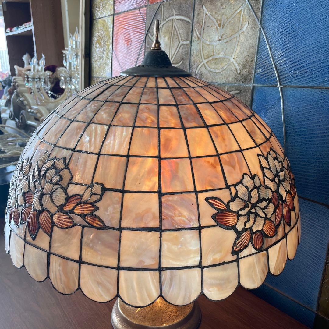 アンティーク・大型ステンドグラスのシェルランプ