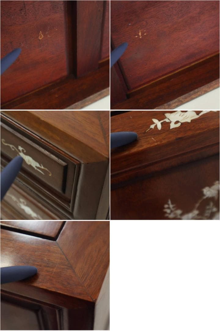 値下　花梨無垢 唐木家具 螺鈿細工 小箪笥 小引き出し 引き出し6杯