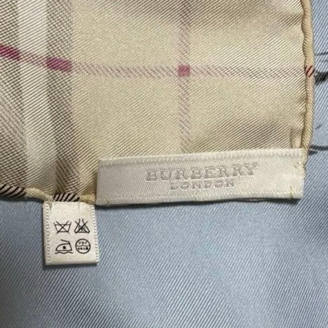 バーバリーロンドン☆大判スカーフ ノバチェック 犬 女性 散歩 シルク ブルー