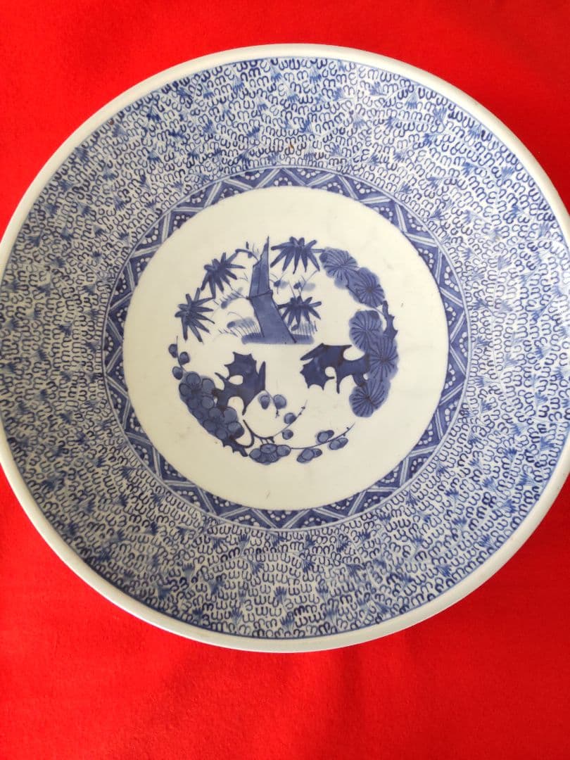 古伊万里染め付け微塵唐草平大鉢/江戸中期頃