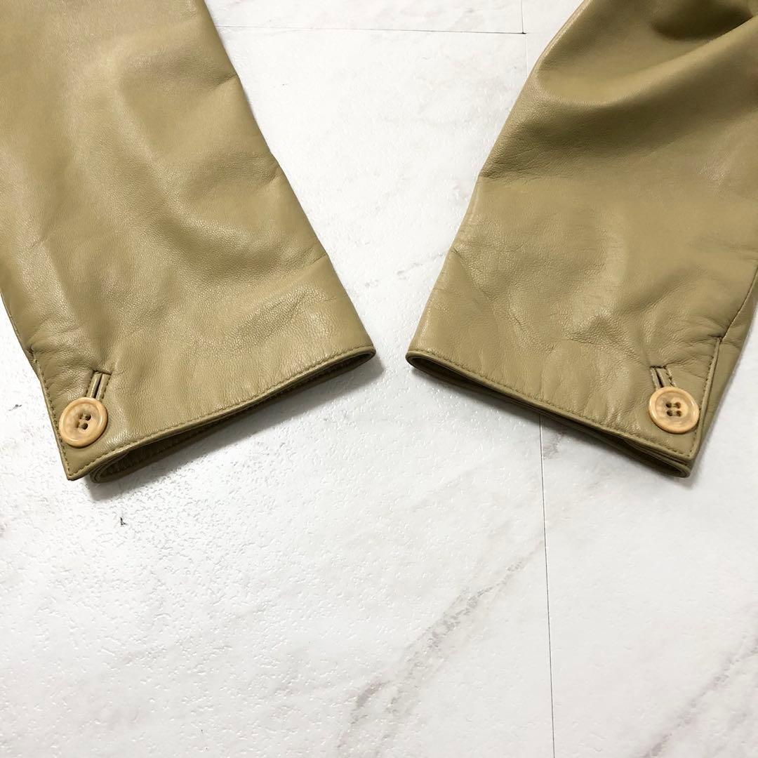 未使用級❤️BALMAIN ラムレザー　羊革　レザーコート　ノーカラー　カーキ