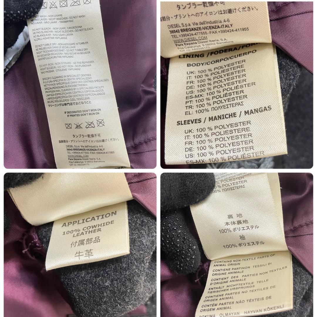 ディーゼル✨レザー切替 牛革 ウール ジップアップ 黒 チェスターコート